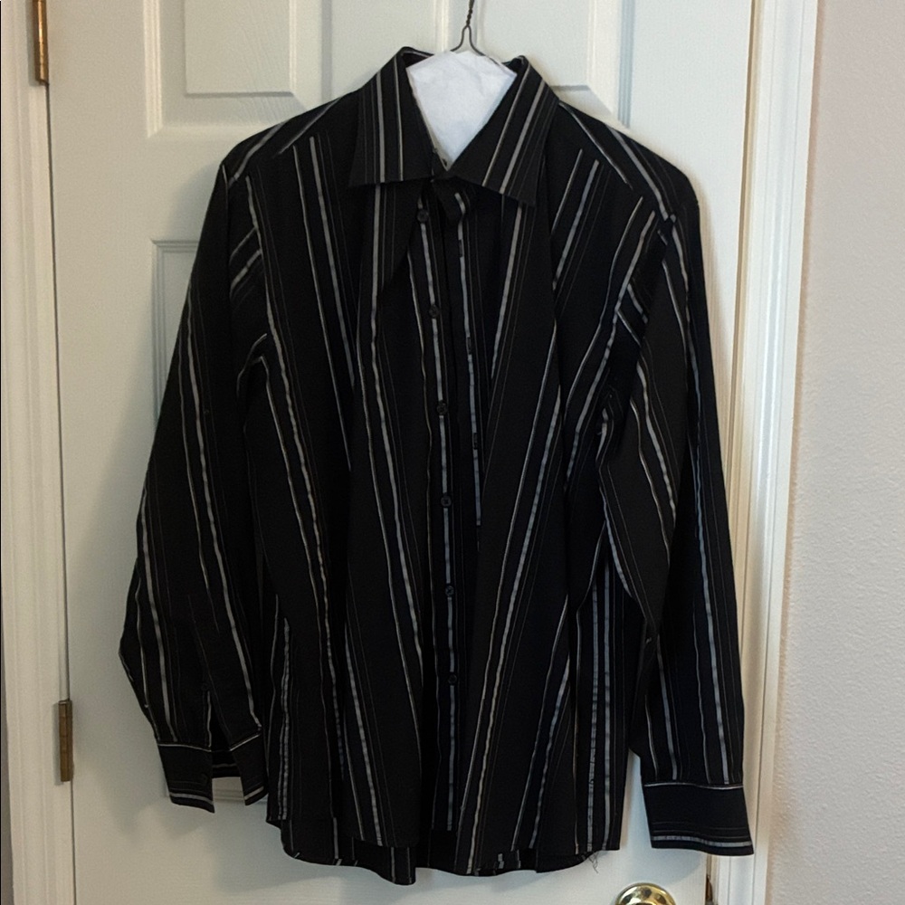 INC International Concepts Black and Gray Striped dress shirt. XL
